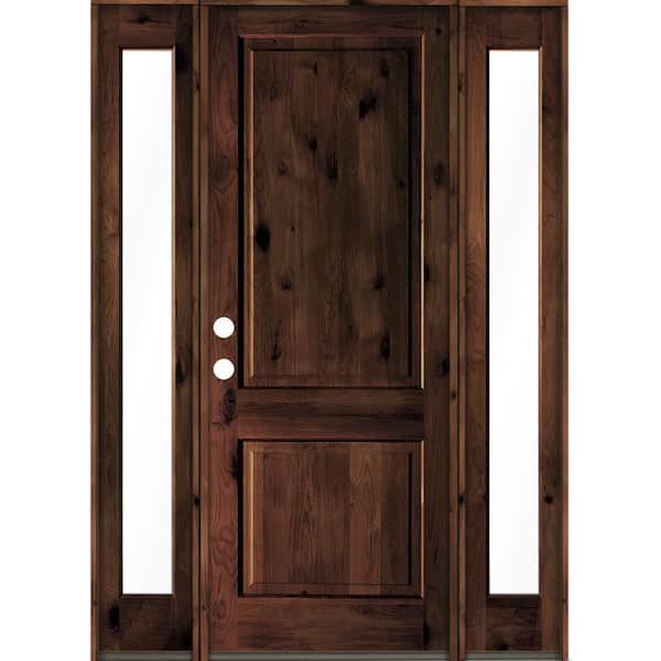 Krosswood Doors 70 in. x 96 in. Rustic Knotty Alder Square Top Red Mahogany Stained Wood Right Hand Single Prehung Front Door