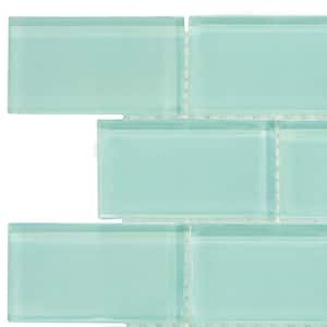 Tiffany May Turquoise 3.88 in. x 5.75 in. Interlocking Glossy Glass Mosaic Tile Sample