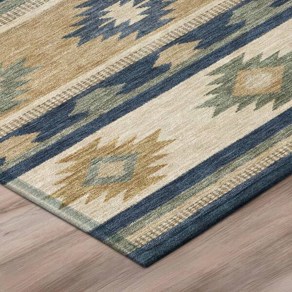 Chantille Machine Washable Indoor/Outdoor Abstract ACN3127 Navy 8 ft. x 8 ft. Round Rug