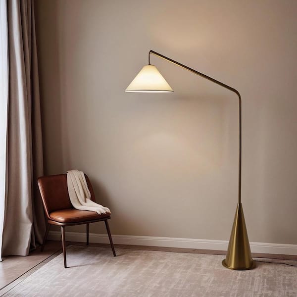 67 in. Brass Contemporary 1-Light Smart 1-Way (On/Off) Standard Floor Lamp for Living Room with Linen Drum Shade