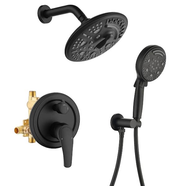 Unbranded Single Handle 6-Spray 8 in. Round Shower Faucet 1.5 GPM with Pressure Balance in Matte Black (Valve Included)