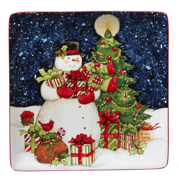 Certified International Starry Night Snowman by Susan Winget 12.5 in. Square Platter