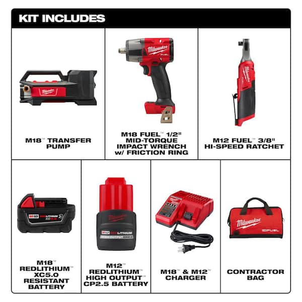M18 Transfer Pump Bare Tool with M18/M12 FUEL 2PC Auto Kit