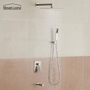Shower System Wall Mounted with 12 in. Square Rainfall Shower head and Handheld Shower Head Set, Brushed Nickel