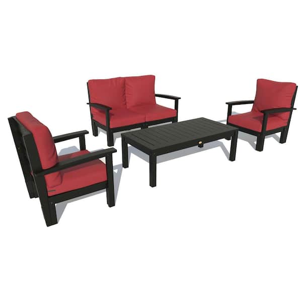 Highwood 4-Piece Plastic Outdoor Loveseat, Set of Chairs and Conversation Table Bespoke Deep Seating with Cushions