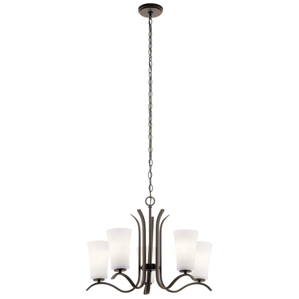 Armida 25" Distressed Bronze 5-Light Chandelier with Etched Glass Shades