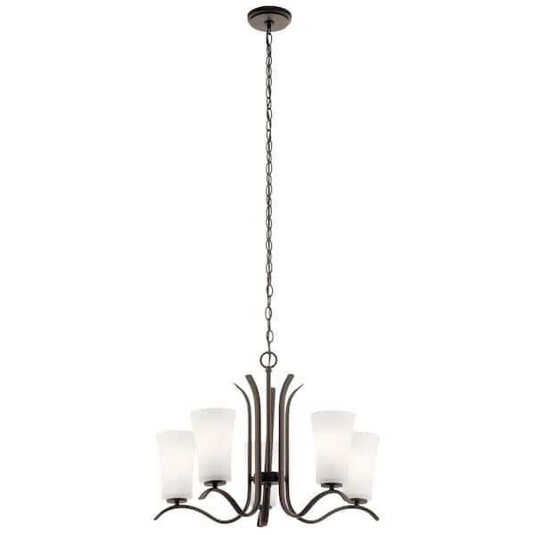 KICHLER Armida 25.25 in. 5-Light Olde Bronze Transitional Shaded Cylinder Chandelier for Dining Room