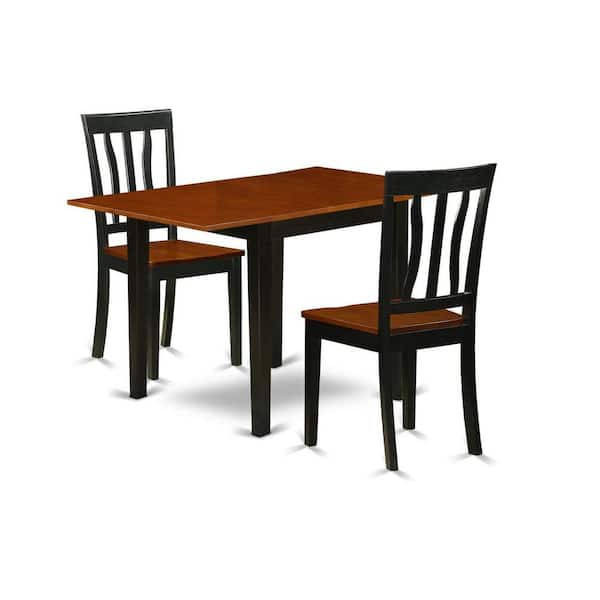 East West Furniture 3-Piece Black and Cherry Finish Solid Wood Top Dining Table Set