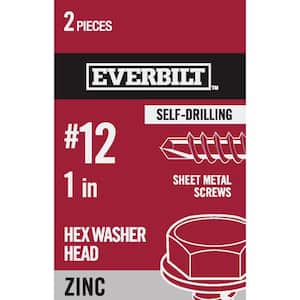 #12 x 1 in. Hex Head Zinc Plated Sheet Metal Screw (2-Pack)
