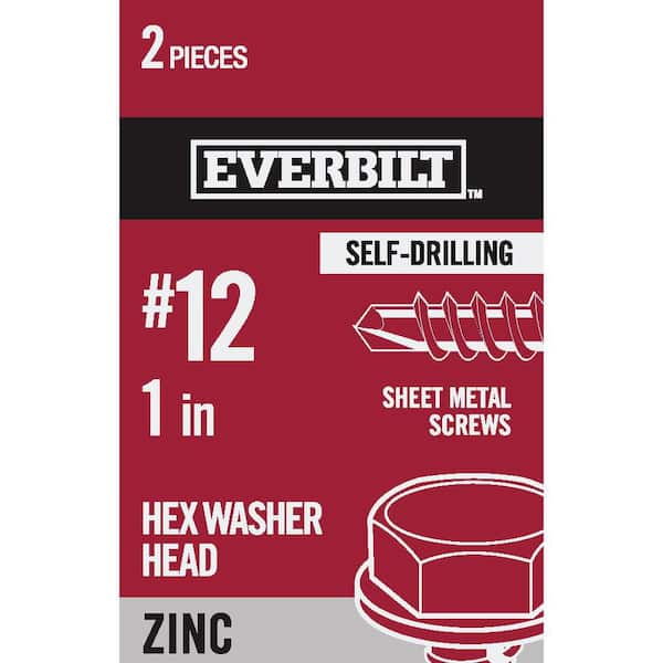 Everbilt #12 x 1 in. Hex Head Zinc Plated Sheet Metal Screw (2-Pack)