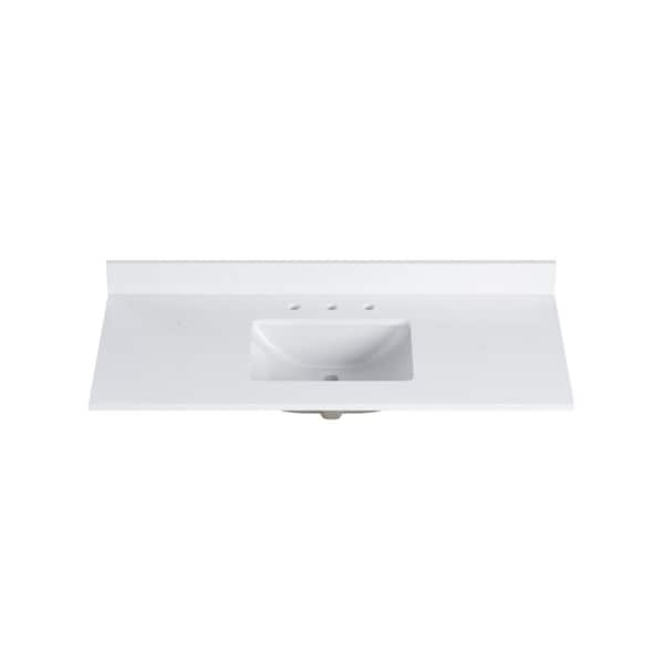 49 in. W x 22 in. D Quartz White Rectangular Single Sink Bathroom Vanity Top in Carrara White