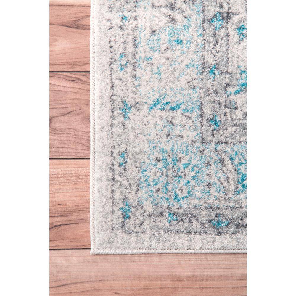Aqua Blue Floral Synthetic 10' x 14' Area Rug