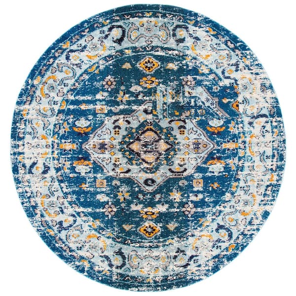 SAFAVIEH Madison Dark Blue/Light Blue 7 ft. x 7 ft. Geometric