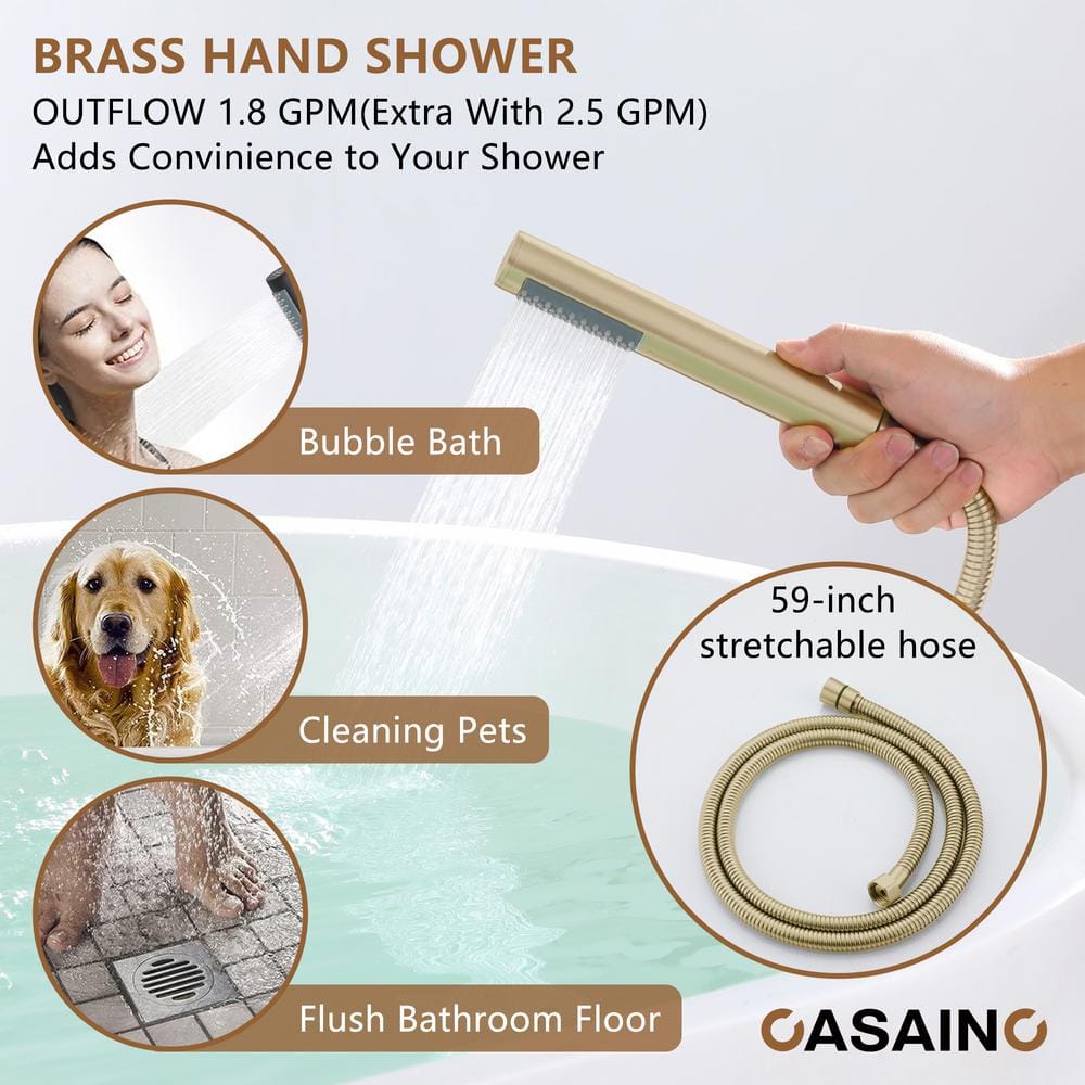 Brushed Gold Freestanding Bathtub Faucet with Handshower