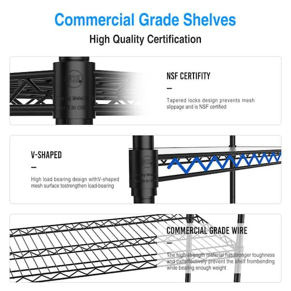 6-Tier Wire Shelving Unit 6000lb Capacity NSF Heavy Duty Steel