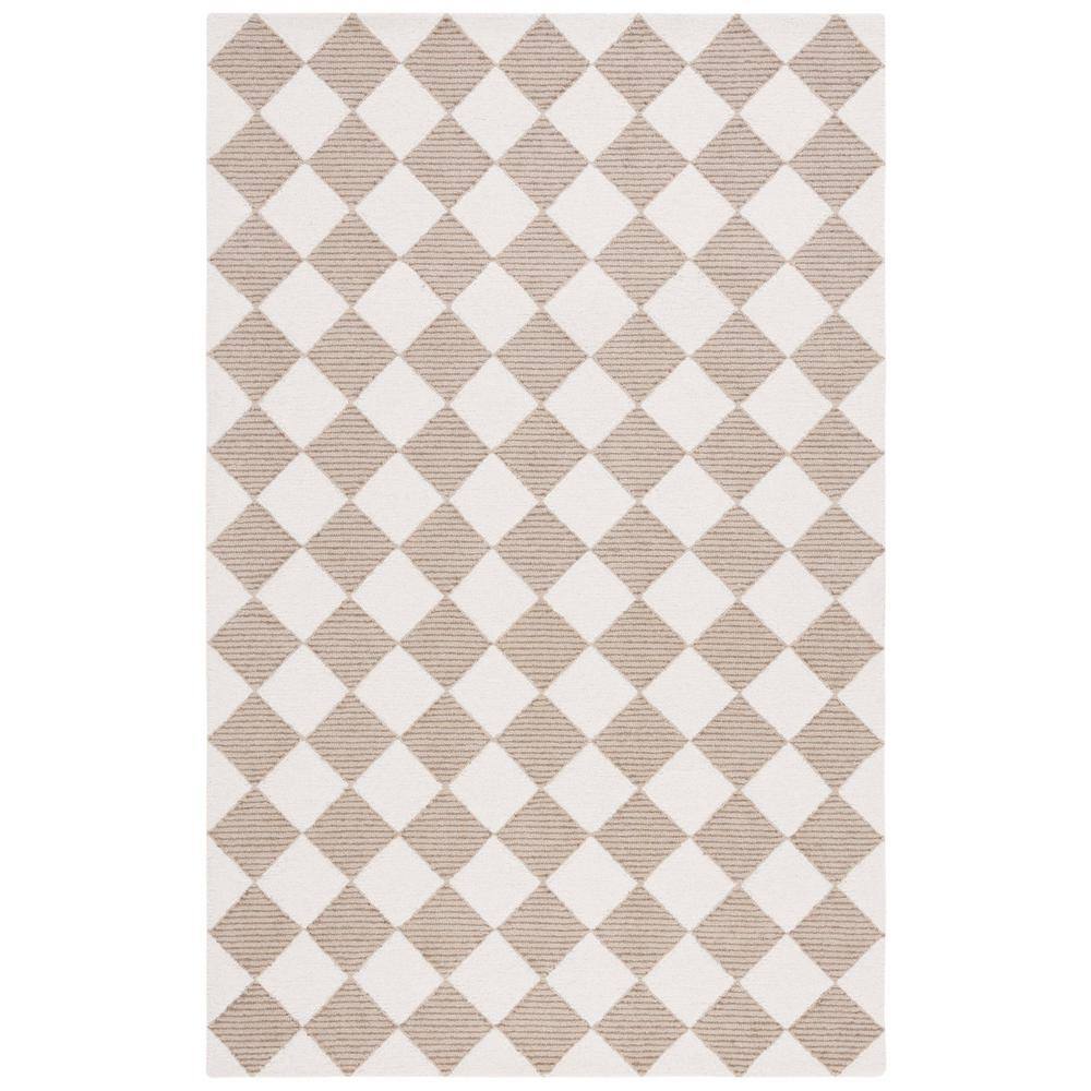 Handmade Tufted Black and Beige Wool Square Rug