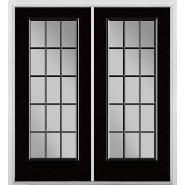 72 in. x 80 in. Jet Black Steel Prehung Right-Hand Inswing 15-Lite Clear Glass Patio Door in Vinyl Frame with Brickmold