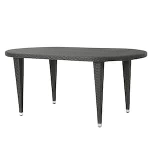 Grey Oval Rattan Plastic 30 in. Outdoor Coffee, Outdoor Dining, Picnic, Outdoor Buffet Weather-Resistant Table