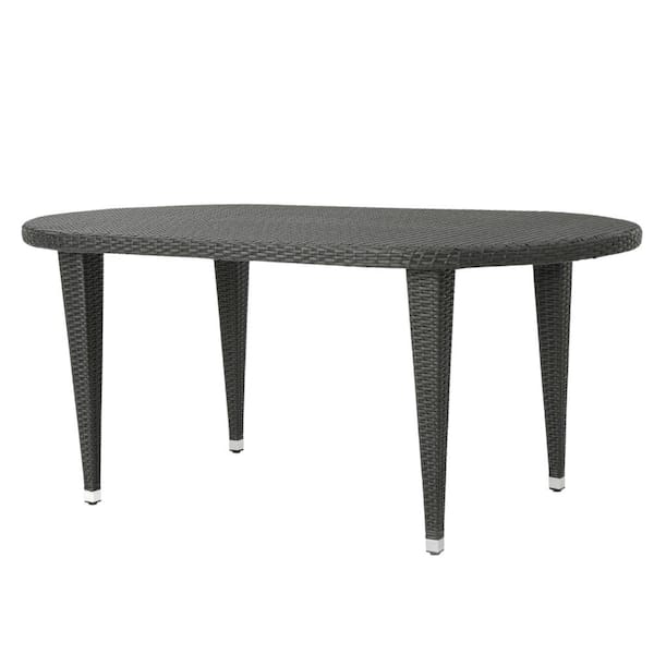 Misopily Grey Oval Rattan Plastic 30 in. Outdoor Coffee, Outdoor Dining, Picnic, Outdoor Buffet Weather-Resistant Table