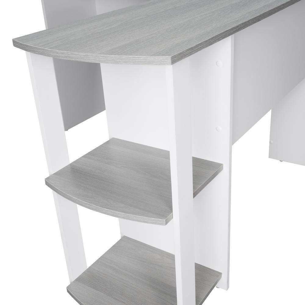 Modern Gray L-Shaped Home Office Desk with Side Storage Shelves