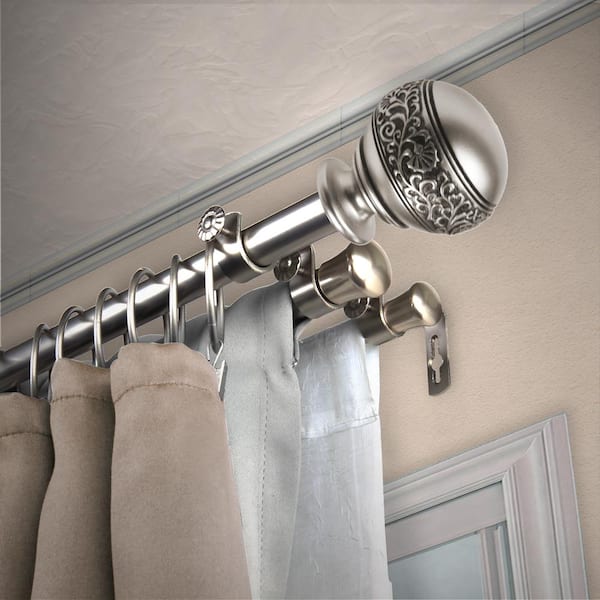 EMOH 13/16" Dia Adjustable 66" to 120" Triple Curtain Rod in Satin Nickel with Douglas Finials