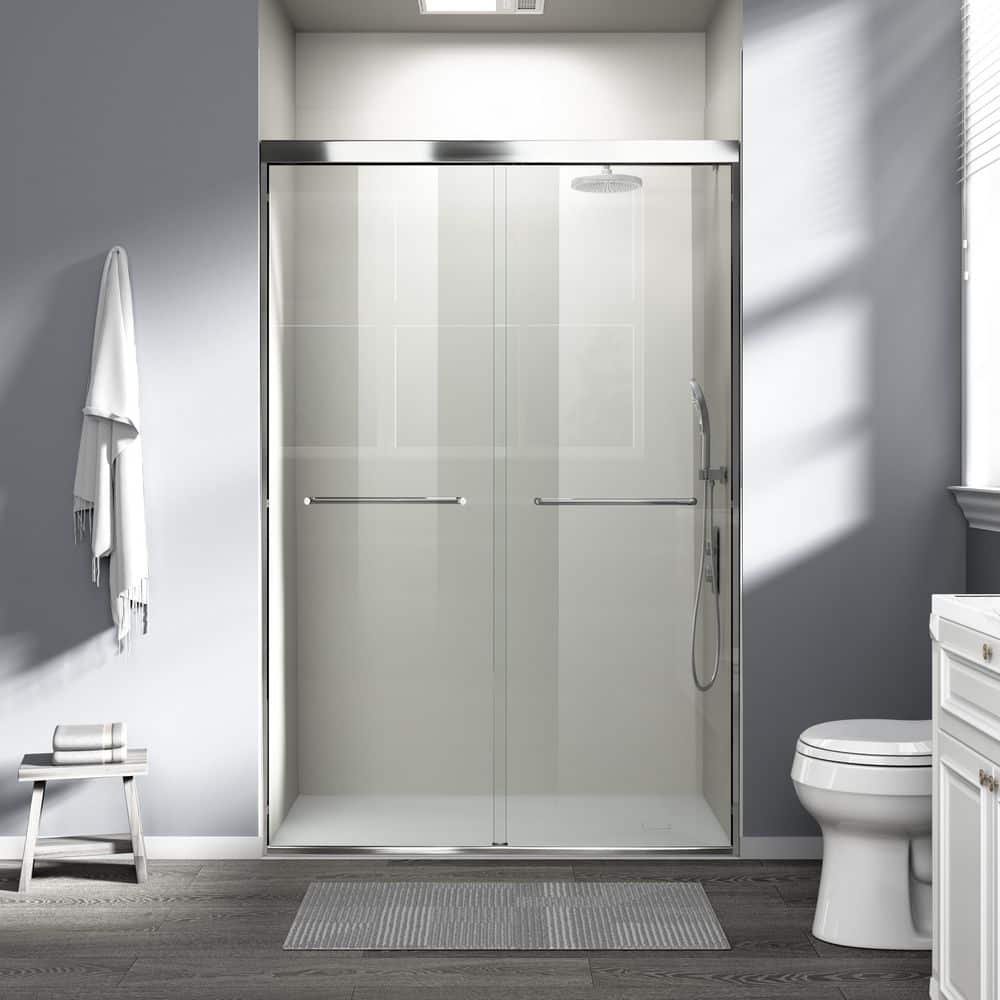 YSQCAR 48 in. W x 72 in. H Double Sliding Semi-Frameless Shower