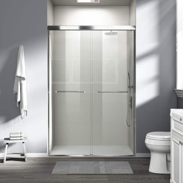 48 in. W x 72 in. H Double Sliding Semi-Frameless Shower Door in Chrome Finish with SGCC Clear Tempered Glass