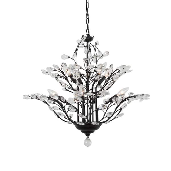 8-Light Unique Black Traditional Chandelier with Modern Crystal Accents