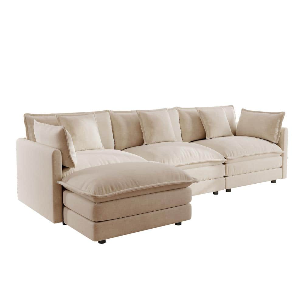 96 in. Armless 5-piece Chenille L-Shaped Sectional Sofa with Reversible Ottoman in Light Coffee