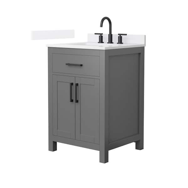 Beckett 24 in. Single Freestanding Dark Gray Bath Vanity with White Quartz Top (Assembled)