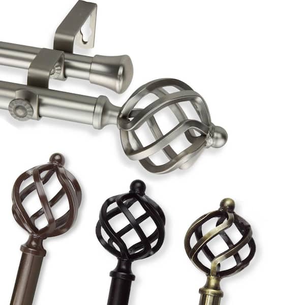 Rod Desyne 48 in. - 84 in. Telescoping Double Curtain Rod in Antique Brass with Twist Finial