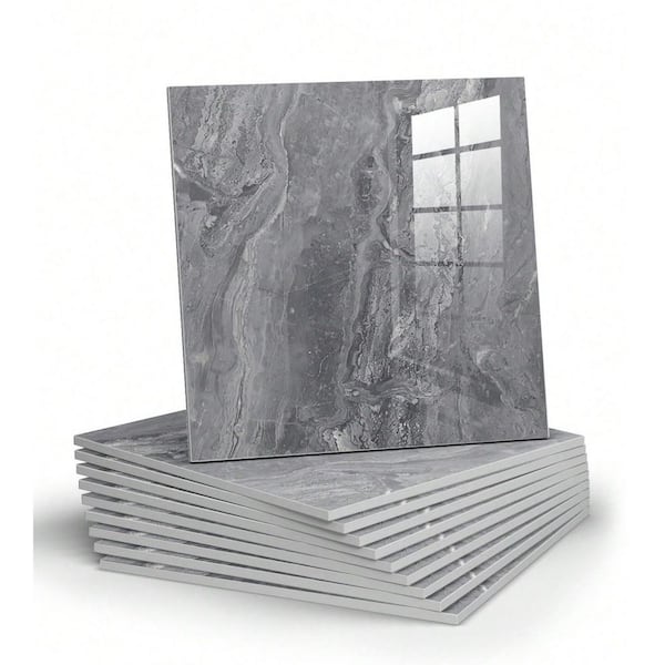 11.8 in. W x 11.8 in. H 10-Piece Marble Peel and Stick Backsplash Tile, Glue Up Back Shower Wall Panels in Gray