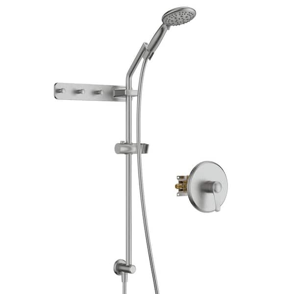 5-Spary Patterns with 3 Robe Hook 4 in. High-Pressure Wall Bar Shower Kit with Hand Shower and Valve in Brushed Nickel