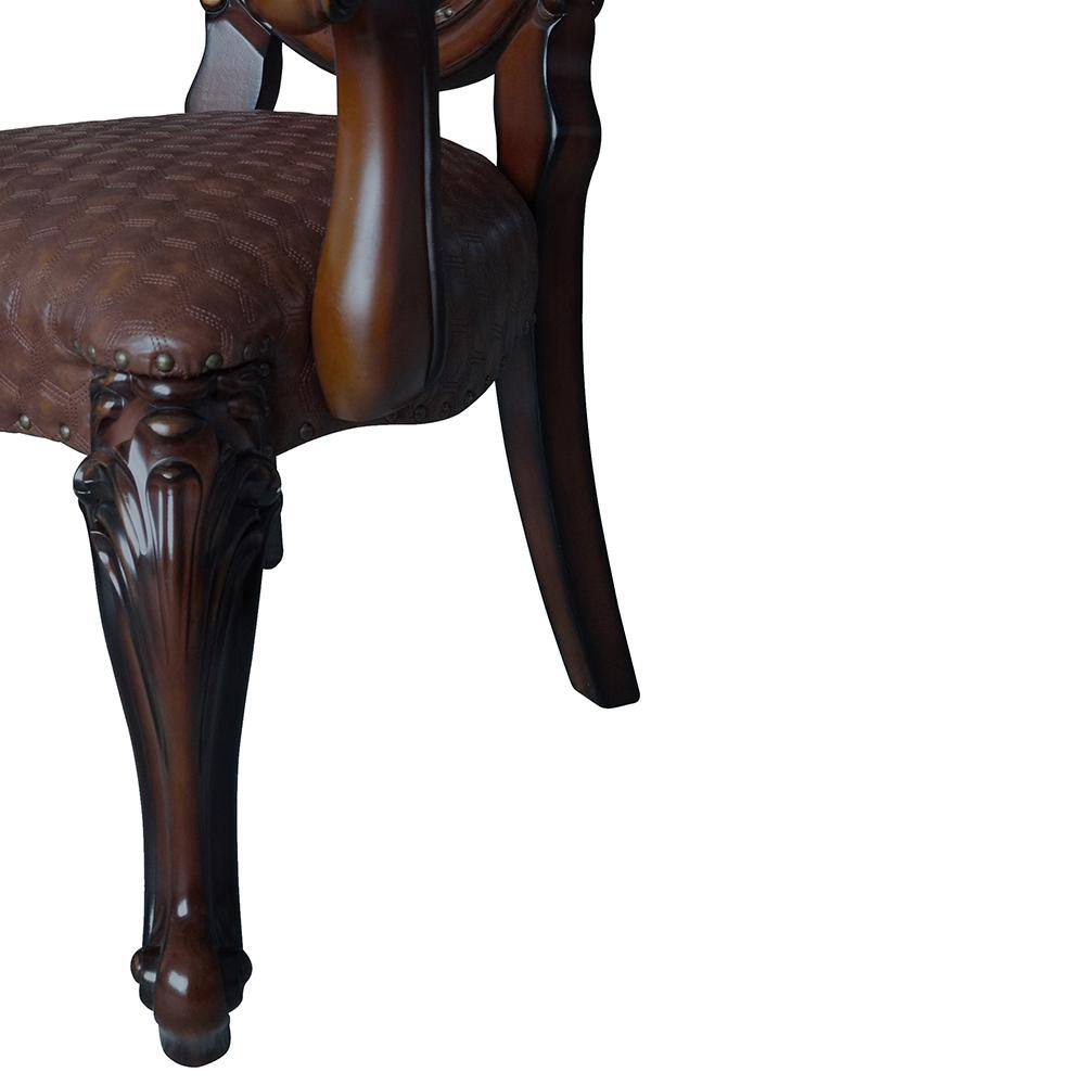 Elegant Faux Leather 25" Brown Wood Upholstered Arm Chair
