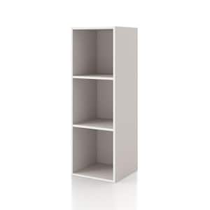 Quincy 35.27 in. Tall Stackable Greige Engineered Wood 3-Shelf Modern Modular Slim Bookcase