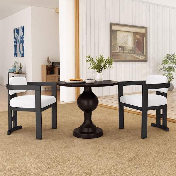 Harper & Bright Designs Black and White Velvet Upholstered Dining Chair with Curved Back and Rubber Wood Legs Set of 2