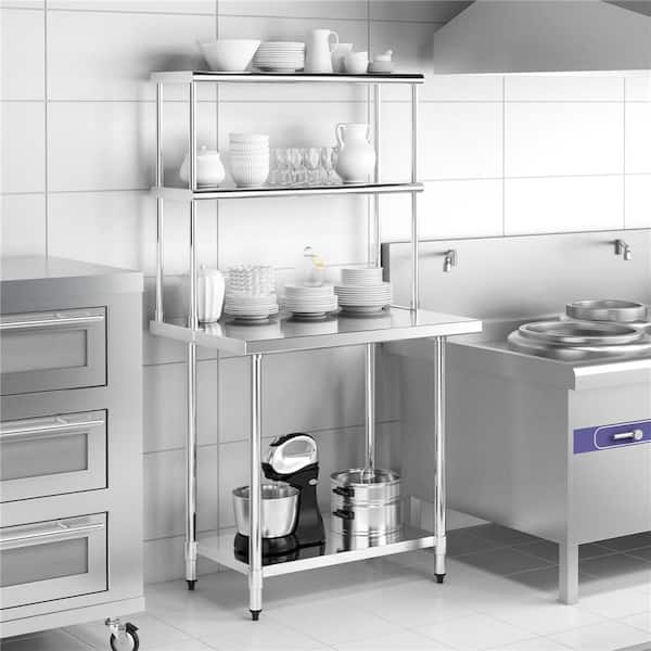 Silver Stainless Steel 36 in. Kitchen Prep Table with 36 in. X 12 in. Shelf