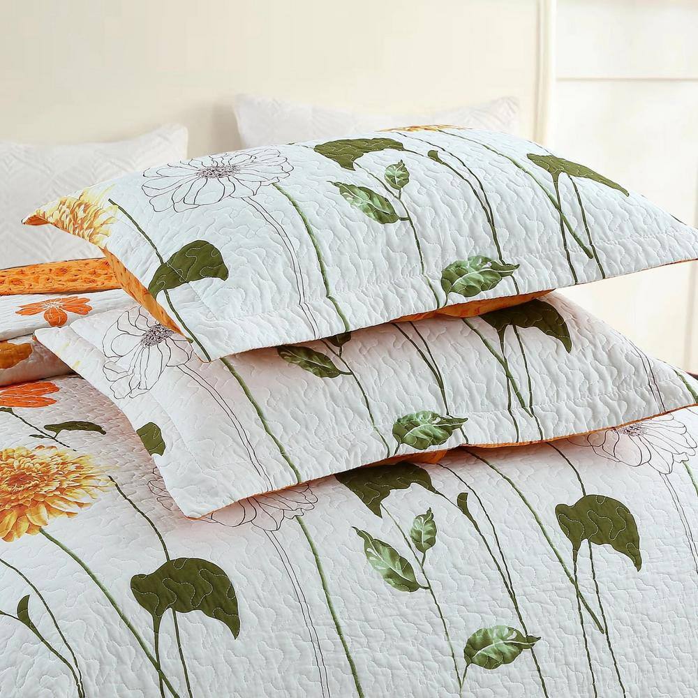 Queen Size Reversible Cotton Floral Quilt Bedspread Set