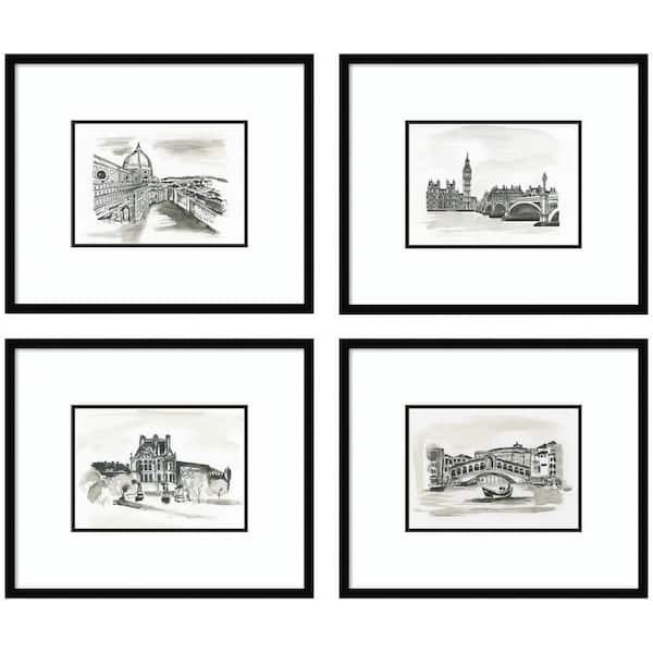 4-Piece Svelte "Vintage Europe" by Teju Reval Cities Framed Art Print Set 45 in. x 53 in.
