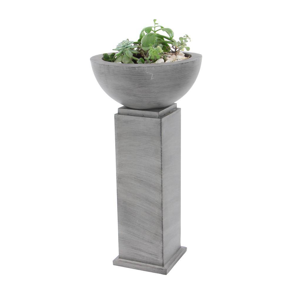 Extra Large Gray Metal Pedestal Planter Set for Indoor/Outdoor Use