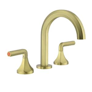 8 in. Widespread Double Handle Bathroom Faucet with Rotating Spout 3-Hole Brass Bathroom Basin Taps in Brushed Gold