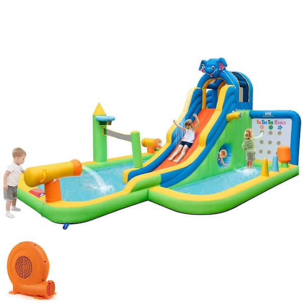 Inflatable Water Slide Giant Splash Pool Bounce House with 680-Watt Blower