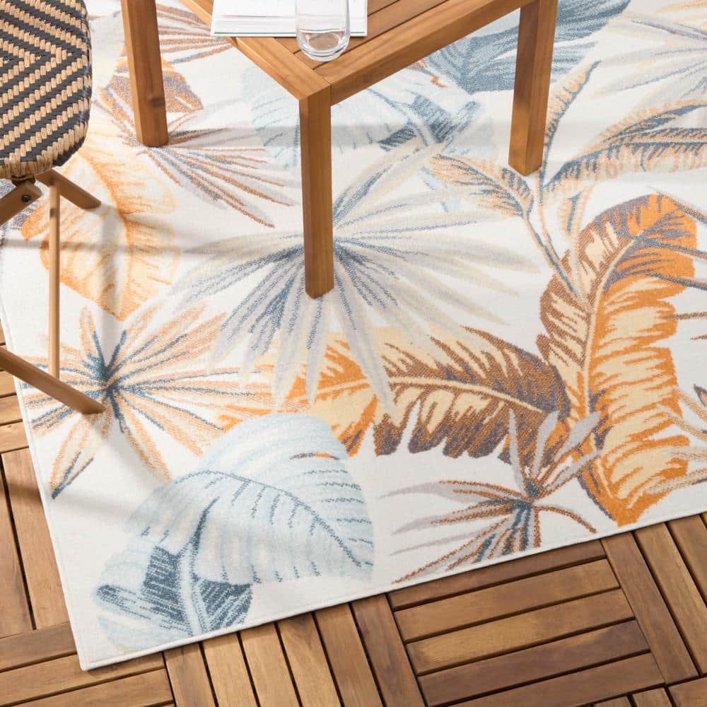 Ivory Multi 8' x 10' Synthetic Tropical Area Rug