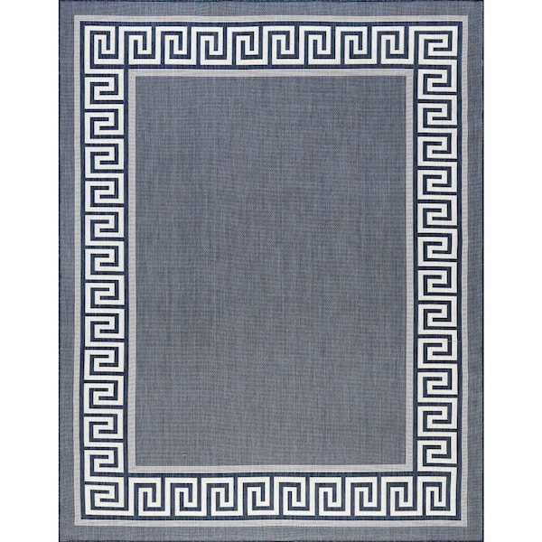 Tayse Rugs Eco Greek Key Navy 9 ft. x 12 ft. Indoor/Outdoor Area Rug