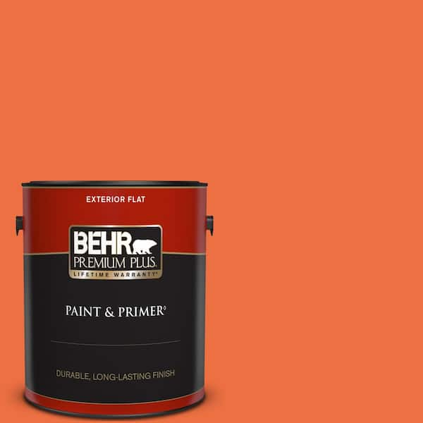 BEHR PREMIUM PLUS 1 gal. #210B-6 Aurora Orange Flat Exterior Paint & Primer