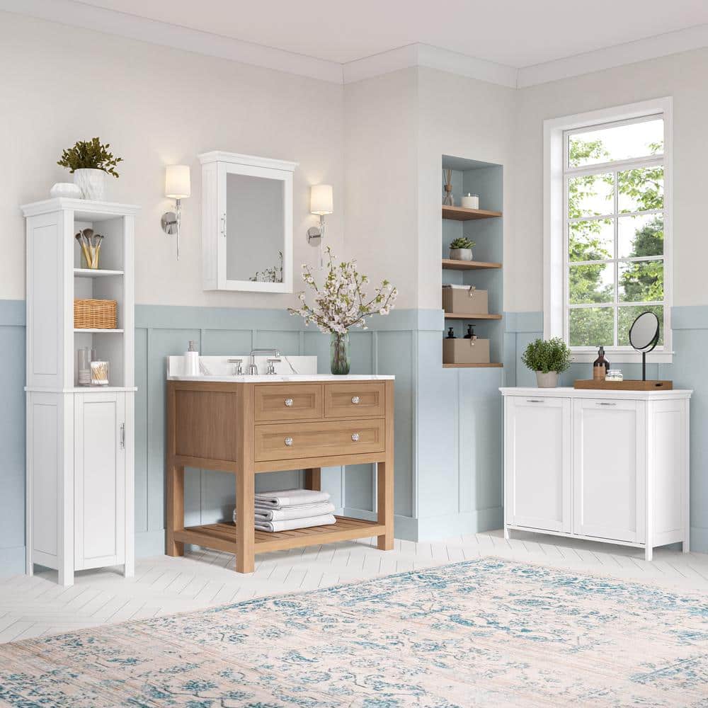 White Double Tilt-Out Laundry Hamper Cabinet with Cloth Bags