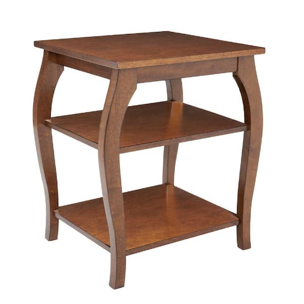 Benjara 18 in. Brown Rectangle Wood End Table with 2 Storage Shelves