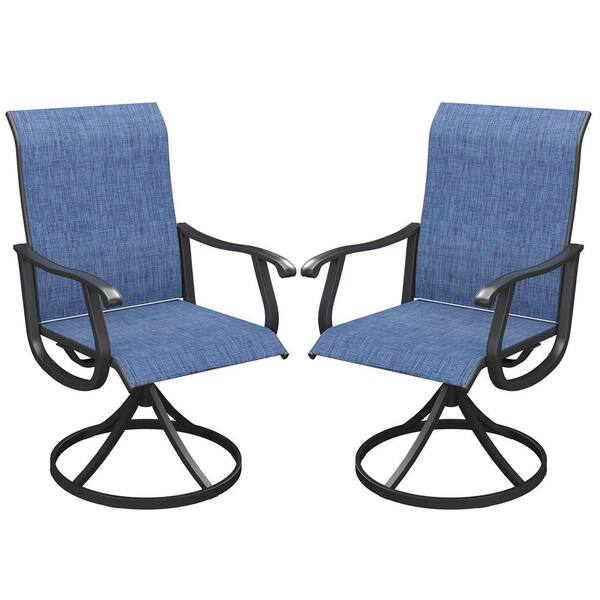 Dark Blue Patio Swivel Dining Chair without Cushions for Backyard