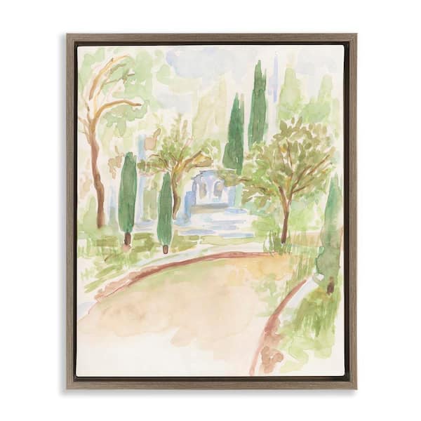 Stupell Industries Path to Cottage Abstract by June Erica Vess Brown Floater Frame Nature Graphic Art Print 31 in. x 25 in.