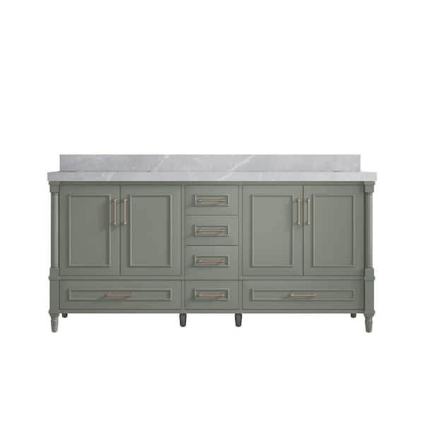 Willow Collections Hudson 72 in. W x 22 in. D x 36 in. H Double Sink Bath Vanity in Evergreen with 2 in. Pearl Gray Quartz Top